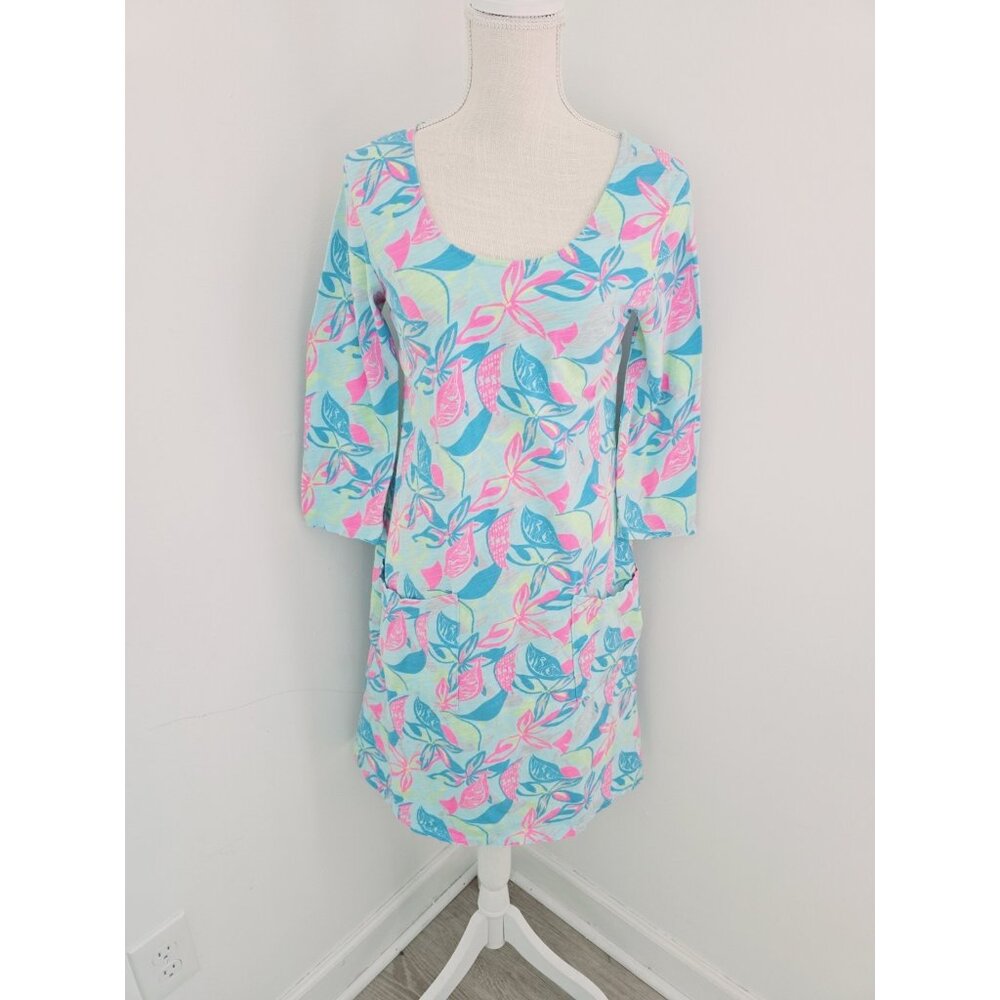 Fresh Produce Cotton Floral Tropical Hawaiian Dress S Small USA Long Sleeves